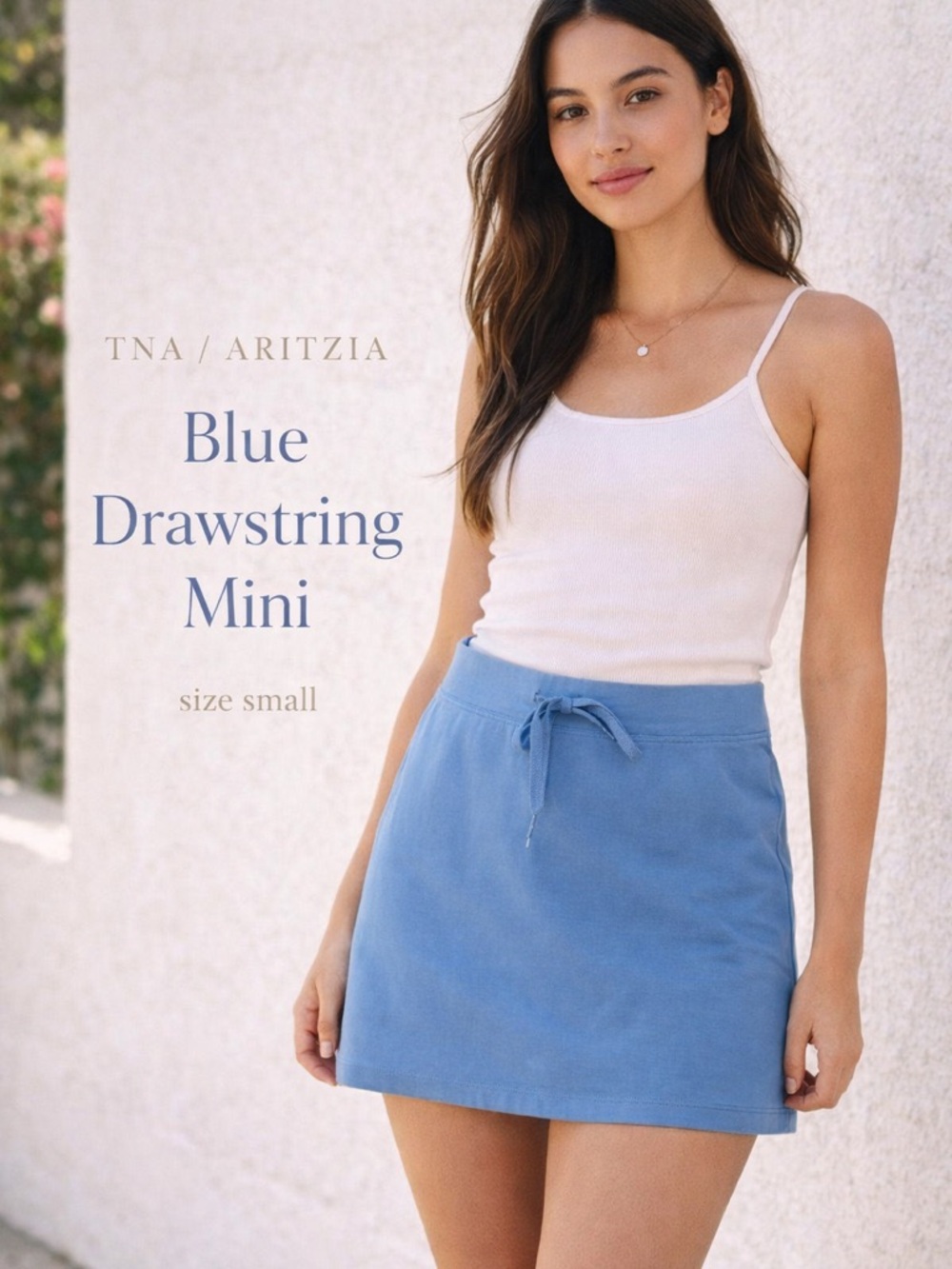 TNA Aritzia Blue Drawstring Mini Skirt Size S Soft Athleisure